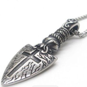 Stainless Steel Gothic Arrow Cross Arrowhead Pendant Necklace